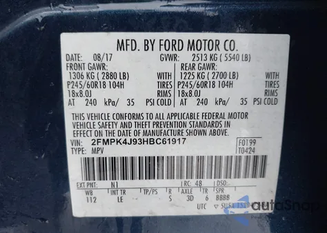 2017 Ford Edge Sel z USA, uszkodzony, nr VIN 2FMPK4J93HBC61917